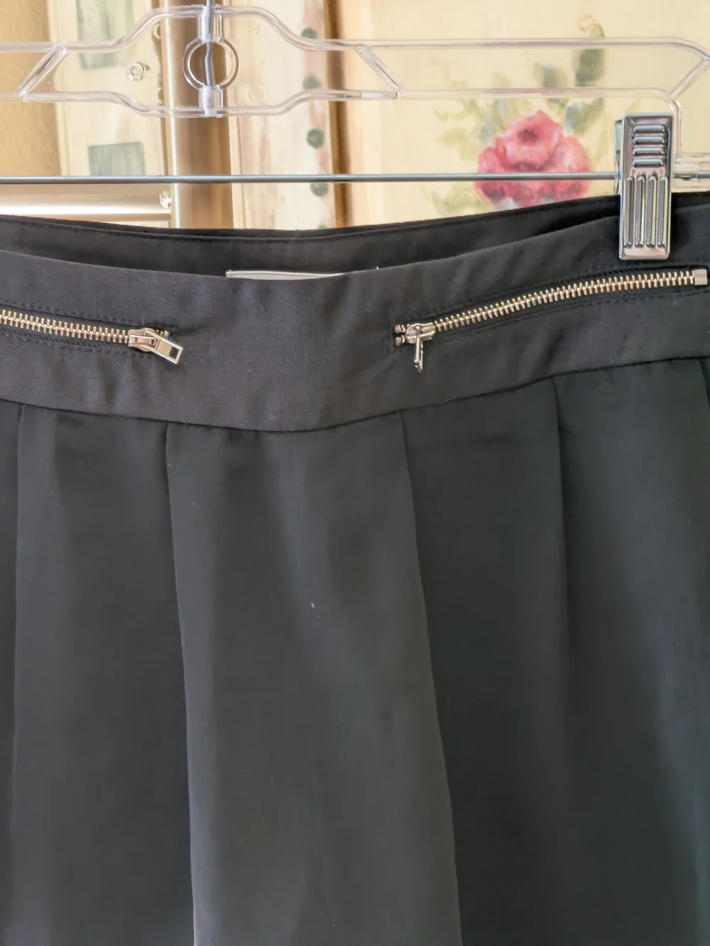 Double Zero Black Pleated Chiffon Skort with Gold Zipper Accents Sz S